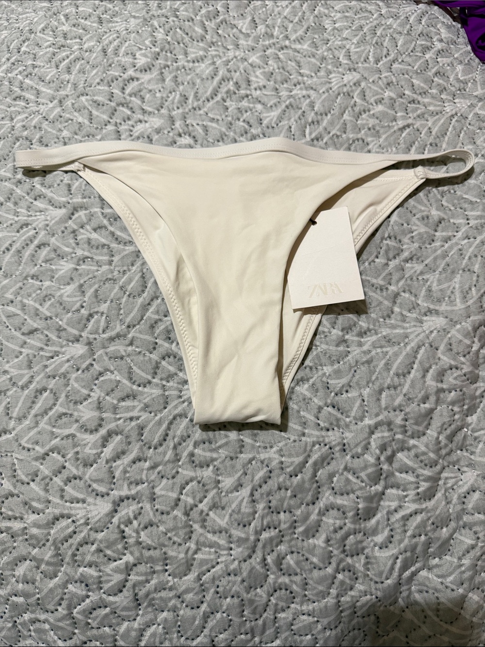 Zara White Thong with Black Floral Detail